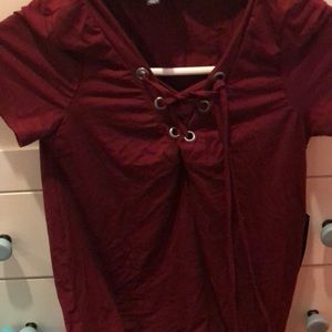 Burgundy tie up Lulus short leave